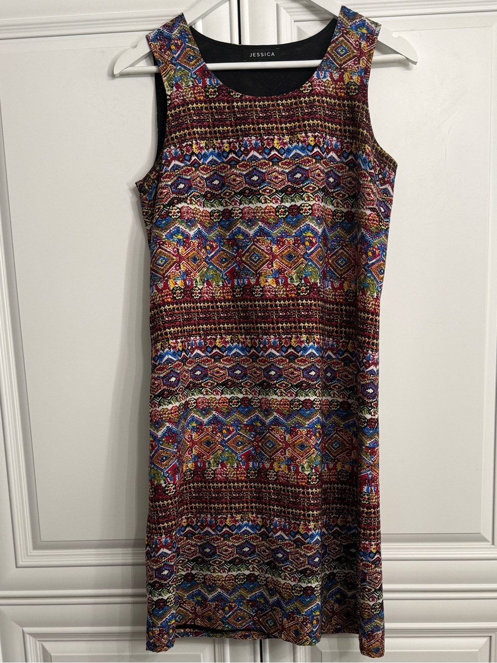 Jessica Size 4 Multicolor Geometric Print Sleeveless Dress with Burgundy Base